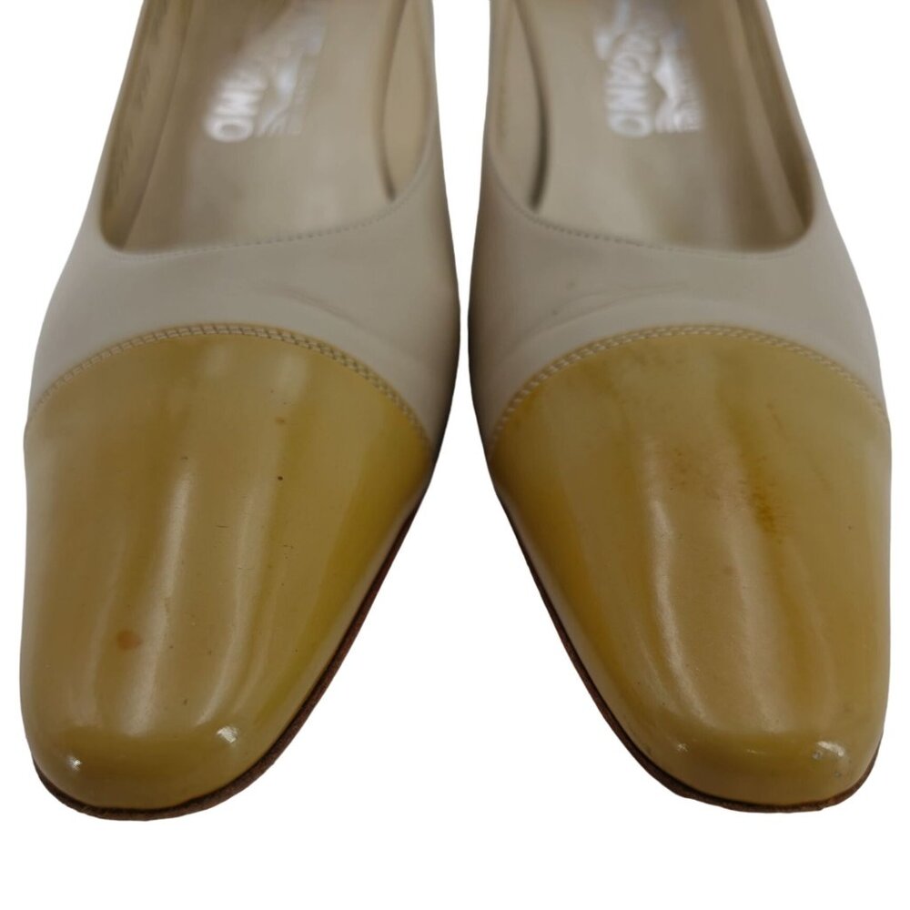 Salvatore Ferragamo Italy Beige Yellow Leather Dress Shoes Womens 8.5 AAAA Heels - Picture 9 of 11